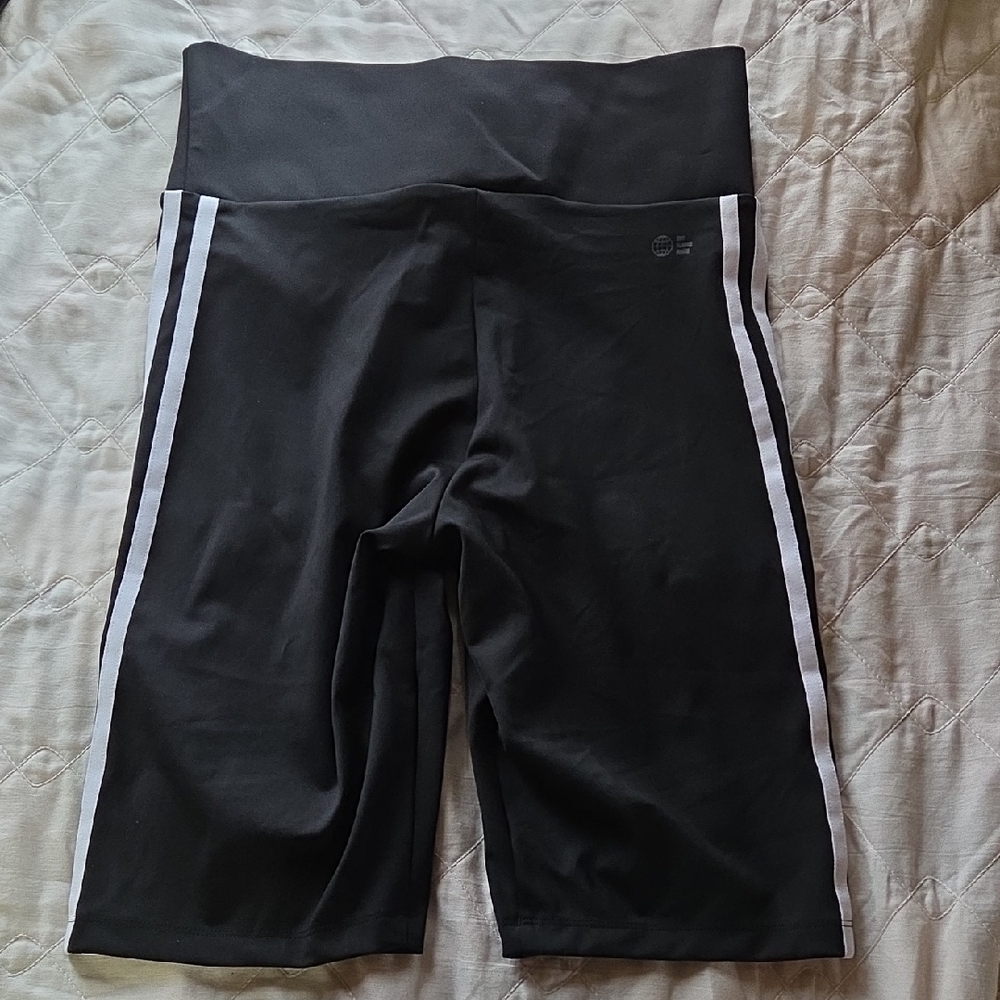 Adidas Womens Tight Black Shorts with White Stripes  Med - Picture 4 of 11